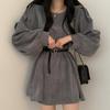 Vestido de pana para mujer, ropa de principios de otoño e invierno 2023, nuevo estilo, Platycodon grandiflorum, estilo retro francés, temperamento pequeño, manga abullonada