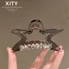 Grampo de garra grande de cinco pontas simples com detalhes em strass, estilo coreano Dongdaemun, adequado para cabelos grossos, grampo tubarão para coque completo