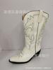 2024 Europa y América Transfronterizo 35-43 talla grande Tacón Medio Grueso Manga Bordado Botas Altas Botas Vaqueras Botas de Mujer X485