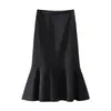 Falda de línea A para mujer de talla grande, falda de sirena para primavera-verano, para mujeres de talla grande, oculta el vientre, adelgazante, falda larga para mujeres petites, falda negra de cintura alta