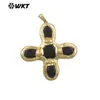 Wt-P2034 Obsidiana Natural Jade Verde Piedra Cruzada Colgante Chapado en Oro de 18 Quilates Accesorios Semi-Terminados Hechos a Mano