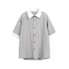 Camisa Corta de Manga Corta con Retazos Estilo Americano Falsa de Dos Piezas Rumei para Hombres y Mujeres, Verano Unisex Marca de Tendencia Holgada Casual