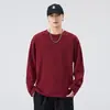 Camiseta retro americana de peso pesado 230g, manga larga para hombre, nueva colección de otoño, top casual simple y de corte holgado en color rojo cita