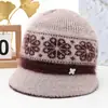 Sombreros para mujeres de mediana edad y ancianas otoño e invierno piel de conejo tejido de ala ancha a prueba de frío sombrero de punto señora mayor abuela más terciopelo cálido lana