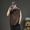 Colete waffle respirável e refrescante com meio zíper para homens, camiseta sem mangas, colete soltinho para o verão de 2025