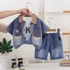 Conjunto de Verano para Niños 2026 Estilo Nuevo Ropa Casual Infantil para Niños Conjunto de Tres Piezas de Mezclilla Manga Corta Venta al por Mayor