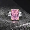 Anel Exagerado Luxuoso de Cristal Rosa Banhado a Ouro 18K Estilo Europeu e Americano, Anel de Noivado de Luxo r5235
