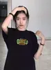 Camiseta de Manga Corta para Mujer Estilo Coreano Verano Atuendo de Pareja Estampado de Letras Moderno Talla Grande Negro Top para Mujer Transfronterizo