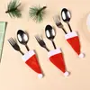 Sombrero de Navidad con Cuchillo y Tenedor Transfronterizo Decoraciones para Fiesta de Navidad Juego de Cuchillo y Tenedor Juego de Botella de Vino de Navidad Sombrero Mini Sombrero de Navidad