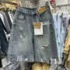 Nuevos shorts de verano estilo coreano, holgados, casuales, versátiles, retro, azules, de cintura alta, adelgazantes, rotos, de pierna ancha, con diseño de cinco puntos