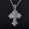Collar de Hip-Hop Transfronterizo Europeo y Americano Personalizado con Colgante de Cabeza de Cruz de Circonita de Colores Accesorios de Joyería Retro para Hombre