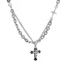 Collar Apilado de Doble Capa con Cruz para Hombres y Mujeres, Moda de Alta Gama Otoño e Invierno, Cadena Versátil para Suéter, Cadena de Clavícula Hip-Hop Callejero
