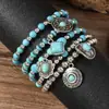 TEMU Xiyin transfronterizo más vendido pulsera de aleación turquesa Bohemia para mujer cordón elástico con cuentas pulsera de 5 piezas