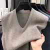 Colete com decote em V outono e inverno novo colete de malha sem mangas liso masculino suéter cor sólida meia-idade negócios base suéter
