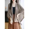 Cardigã fino feminino de cor sólida estilo preguiçoso para ar condicionado, xale versátil de frente aberta com proteção solar, peça de cobertura casual solta de comprimento médio com um botão