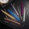 Amazon transfronterizo acero inoxidable 304 pajilla color titanio plateado café té de leche bebida pajilla metálica extendida juego