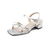 Cinturón delgado simple 432024 hueco tamaño zapatos deseo grueso comercio exterior chino nuevo tamaño Zapatos romanos 31 tacón sandalias dorado