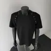 Camiseta de Manga Corta Acolchada con Tachuelas de Alta Resistencia para Hombre, Marca Cool de Streetwear con Diseño Cleanfit, Camiseta Superior de Estilo Nicho