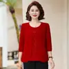 Ropa para Madre Blusa Falsa de Dos Piezas Manga Media Estilo Otoño 2025 Cubre el Cuerpo, Luce Adelgazante, Elegante Top Talla Grande para Mujeres de Mediana Edad y Mayores