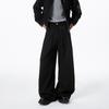 Moda coreana nueva y elegante Primavera 2025 Pantalones casuales holgados de corte limpio Rectos Negros talla extra para estudiantes