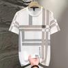 Playera de Verano de Manga Corta para Hombre Moderna Cuello Redondo Seda de Hielo Moda Versátil Nueva Manga Media Bloque de Color Top Casual