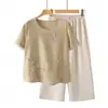 Traje de Verano de Algodón y Lino para Mamá 2026 Nueva Moda Elegante Manga Corta Ropa para Mujeres de Mediana Edad Estilo Chino Camiseta Delgada