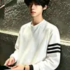 Camiseta de manga longa pesada de algodão puro, marca moderna estilo americano, ins, para homens, primavera e outono, camiseta pesada de moda high street com três listras exclusivas