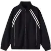 Marca Deportiva Americana de Moda Sudadera con Cremallera y Cuello Alto Cardigan Sudadera con Capucha Hombres Mujeres Otoño Invierno Pareja Holgada Rayas Patchwork Chaqueta de Moda