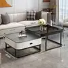 Mesa de centro quadrada para sala de estar, adequada para apartamentos pequenos, design moderno simples, estilo de luxo, conjunto moderno de mesa de centro de vidro e rack de TV