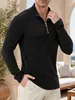 Nueva camiseta de manga larga para hombre europea y americana transfronteriza, cárdigan con media cremallera, top casual de vacaciones, ajuste slim elástico acanalado para hombre