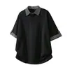 Camisa Polo Listrada Color Block Falsa de Duas Peças para Homens, Estilo Verão com Mangas Dobradas, Camiseta de Manga Curta com Visual Smart Casual