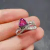 Anillo de Zafiro Rosa Natural Transfronterizo Accesorios para Mujer Nicho Gama Alta Joyería de Plata 925 6*6 Ventas Directas de Fábrica de Joyería