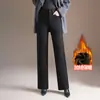 Pantalones Rectos de Cintura Alta con Felpa Moda 2026 Otoño/Invierno Nuevo Estilo para Madres de Mediana Edad Cálidos Ajustados Pantalones de Traje Talla Grande para Mujer Modernos