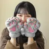 Guantes de Oso de Peluche con Mitones Cortos para Mujer, Invierno al Aire Libre, Engrosados, Cálidos, a Prueba de Frío, Estudiante, Guantes de Garra de Gato de Dibujos Animados