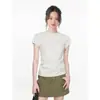 Camiseta Negra Básica de Algodón Puro, Cuello Redondo, Hombro Normal, Manga Corta, para Mujer, Verano, Corte Ajustado, Capa Base Ajustada, Top Interior Blanco