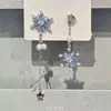Pendientes de Copo de Nieve Hielo Azul Asimétricos con Borlas de Perlas para Otoño e Invierno Diseño de Nicho Pendientes Nuevos Elegantes de Gama Alta Pendientes