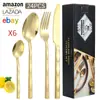 Cuchillo para Bistec, Tenedor, Cuchara, Cuchara de Postre de Acero Inoxidable con Mango en Forma de Diamante, Estilo Lujo Ligero, Juego de Cubiertos Occidentales de 18/24 Piezas