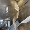 Moderno Simples Lustre de Cristal para Escada Casa Duplex Lustre Longo Oco Pé Direito Alto Rotativo Grande Lâmpadas de Sala de Estar