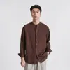 Camisa de Lino Tencel con Cuello Mao y Mangas Largas para Hombre, Transpirable de Verano, Texturizada, un Bolsillo, Holgada, Estilo Chino