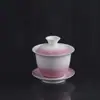 Conjunto de três peças de xícaras de chá esmaltadas em cor degradê para uso doméstico, conjunto de chá Kung Fu, tigela de chá, peça única, acessório de cerimônia do chá de luxo leve