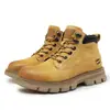 Botas de Cuero Genuino Color Ruibarbo para Hombre Estilo Retro Británico Americano Botas para Hombre de Suela Gruesa Zapatos de Caña Alta Nuevos 2025 Botas de Trabajo para Hombre
