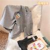 Camiseta de Manga Longa Cartoon Infantil Bebê Primavera e Outono Versátil Estilo Ocidental Algodão Puro Solta Camisa Base Top para Meninos e Meninas