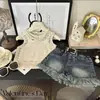 Traje de Verano Elegante para Niñas Bebé Niña 2025 Nuevo Conjunto de Tres Piezas de Moda: Camisola y Shorts de Mezclilla para Niños