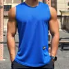 Verano Nuevo Trendy Jersey de Cuello Redondo para Hombre Camiseta Base de Malla Top Deportivo para Fitness Sin Mangas Chaleco Secado Rápido