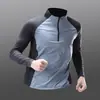Roupas de Treino com Meio Zíper para Homens no Atacado, Roupas de Manga Longa de Secagem Rápida, Tops Esportivos para Ciclismo e Atletismo, Roupas para Corrida e Fitness