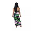 Y1109 Transfronteiriço Amazon Europeu e Americano 2024 Conjunto de Saia Longa com Fenda Franzida Sexy Estampada Feminino Hot Girl
