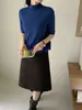 Cuello Medio Alto Manga Media Capa Base Mujer Verano Estilo Coreano 2026 Nuevo Holgado Manga de Cinco Cuartos Suéter de Lana Tejido Top