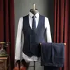 Conjunto de Terno Azul de Botão Duplo de Alta Qualidade Resistente a Amassados para Homens, Traje para Padrinhos de Casamento, Terno Risca de Giz Casual de Negócios para Homens