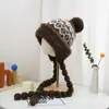 Sombrero de Felpa Jacquard Estilo Étnico Japonés para Mujer, Sombrero Lei Feng con Forro de Lana para Otoño e Invierno, Sombrero de Esquí para Viaje, Gorro de Punto para Proteger los Oídos