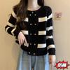 Estilo francês Chanel estilo contraste cor listrado manga comprida malha cardigan feminino 2024 início do outono doce chique top preguiçoso jaqueta
